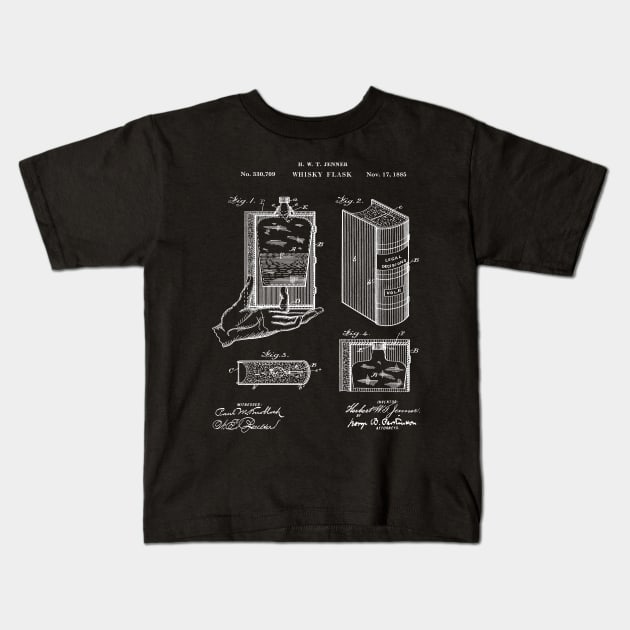 Whiskey Flask Patent Print 1885 Kids T-Shirt by MadebyDesign